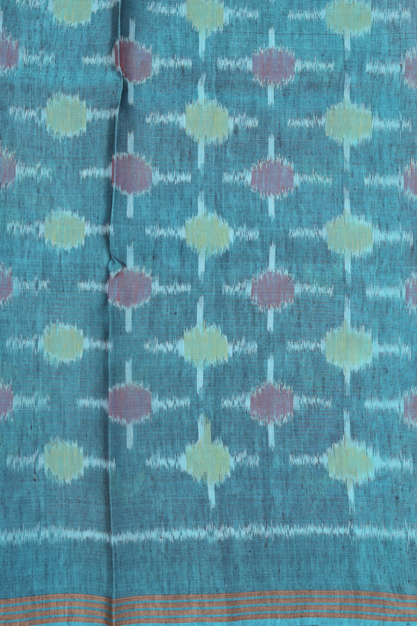 Linen Saree In Light Blue With Floral Buttas
