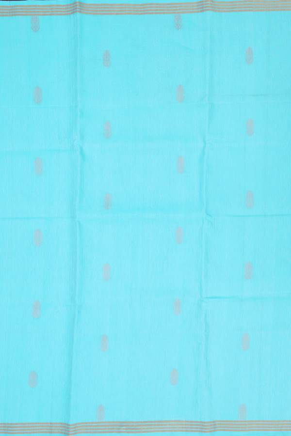 Linen Saree In Light Blue With Floral Buttas