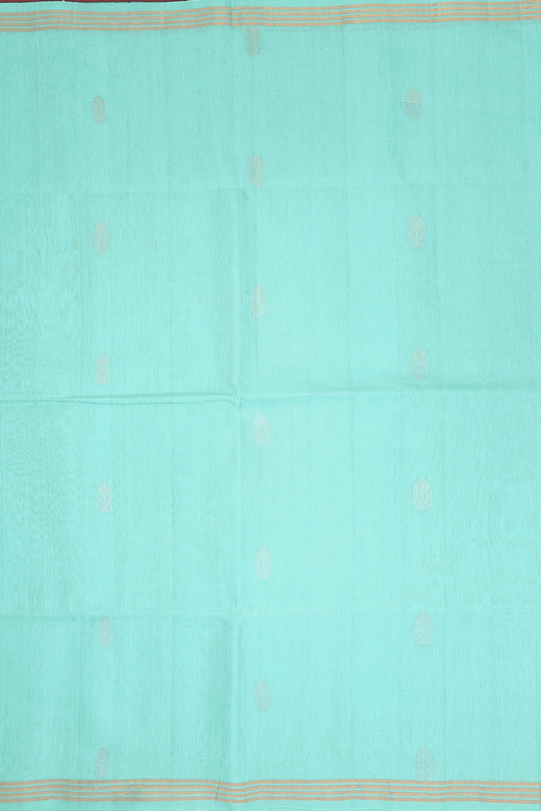 Linen Saree In Tiffany Blue With Zari Buttas