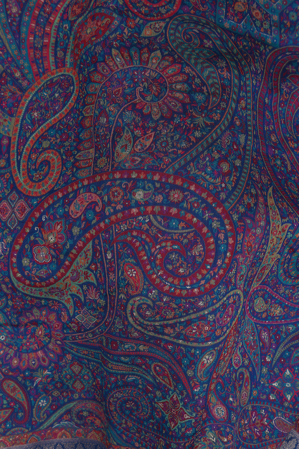 Pashmina Silk Saree In Prussian Blue With Paisley Design