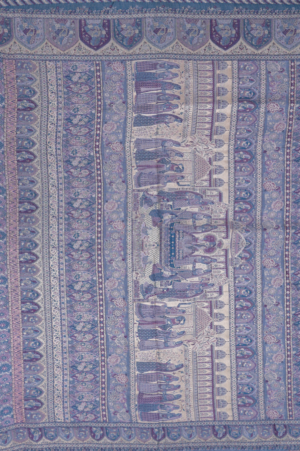 Pashmina Silk Saree In Dusty Blue With Floral Design