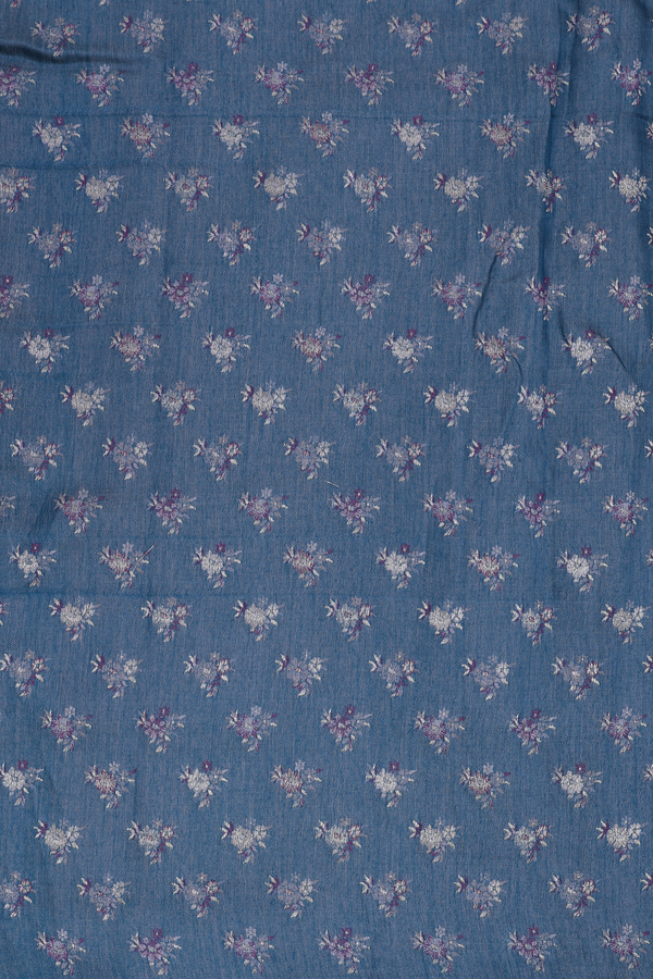 Pashmina Silk Saree In Dusty Blue With Floral Design