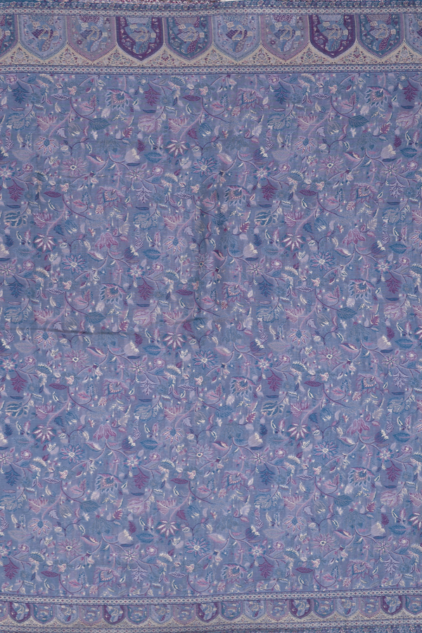 Pashmina Silk Saree In Dusty Blue With Floral Design