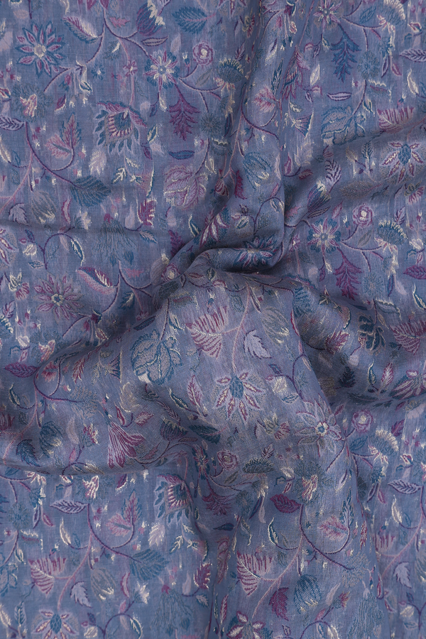 Pashmina Silk Saree In Dusty Blue With Floral Design