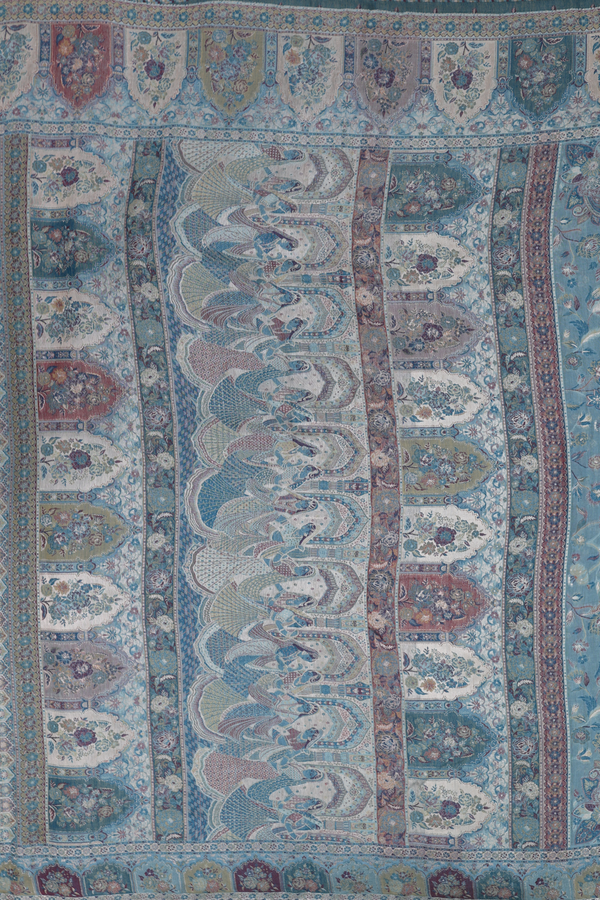 Pashmina Silk Saree In Turkish Blue With Floral Design