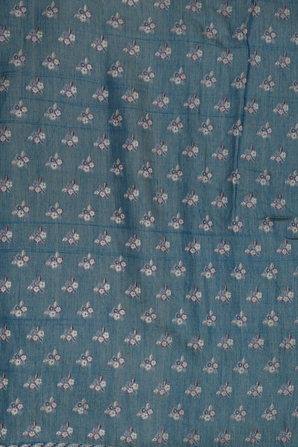 Pashmina Silk Saree In Turkish Blue With Floral Design