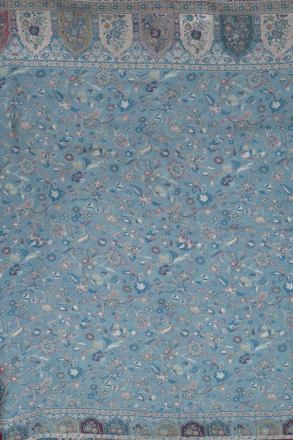 Pashmina Silk Saree In Turkish Blue With Floral Design