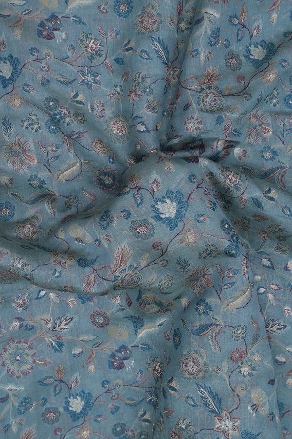 Pashmina Silk Saree In Turkish Blue With Floral Design