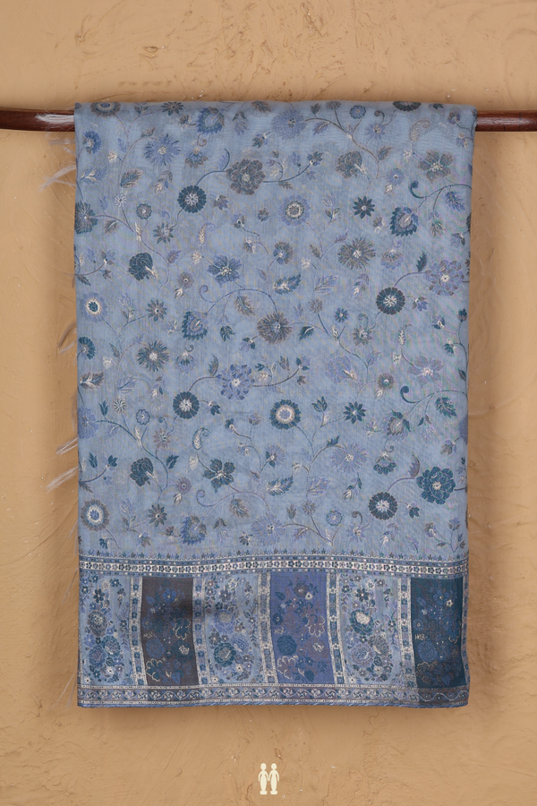Pashmina Silk Saree In Powder Blue With Floral Design