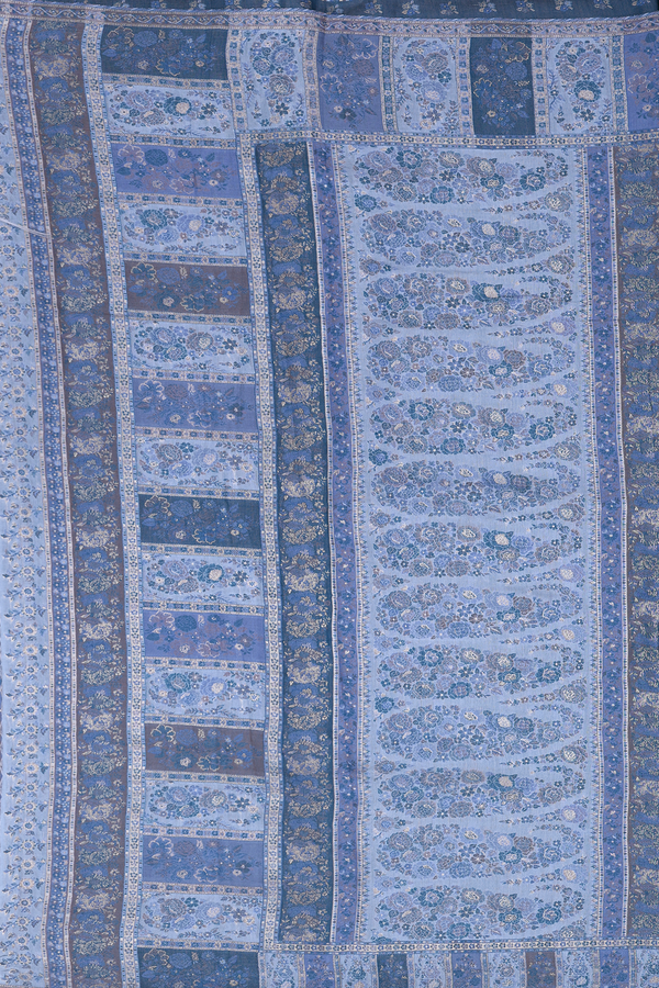 Pashmina Silk Saree In Powder Blue With Floral Design