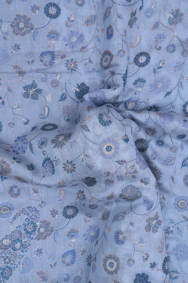 Pashmina Silk Saree In Powder Blue With Floral Design