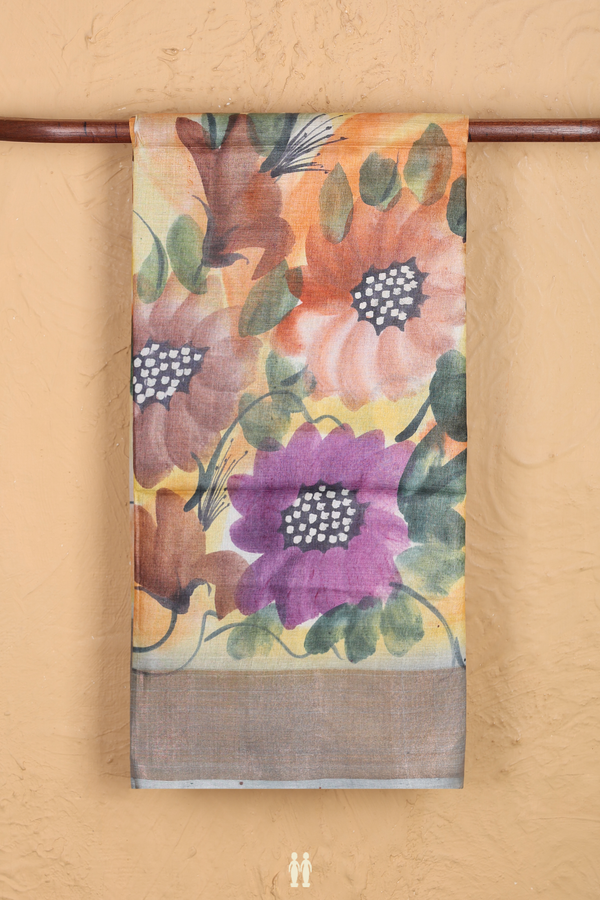 Tussar Silk Saree In Multicolor With Floral Design