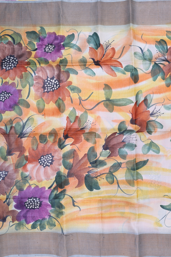 Tussar Silk Saree In Multicolor With Floral Design