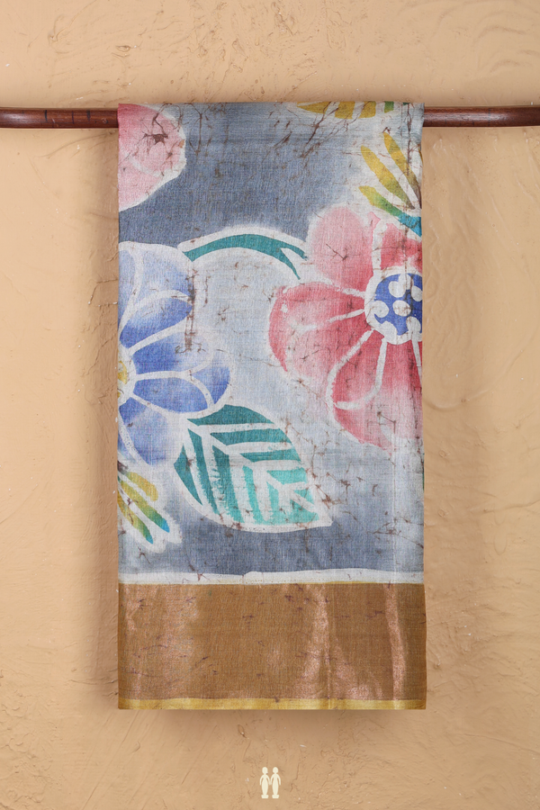 Tussar Silk Saree In Grey With Birds Design