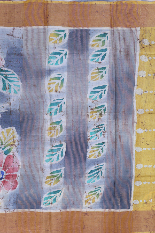 Tussar Silk Saree In Grey With Birds Design