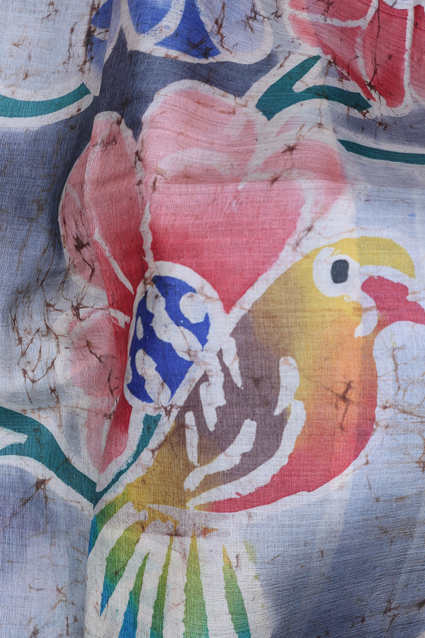 Tussar Silk Saree In Grey With Birds Design