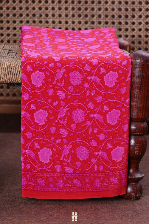 Crepe Saree In Red With Floral Design