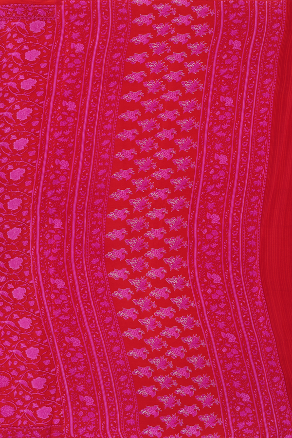 Crepe Saree In Red With Floral Design