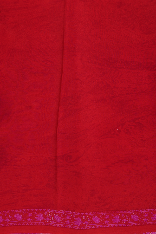 Crepe Saree In Red With Floral Design
