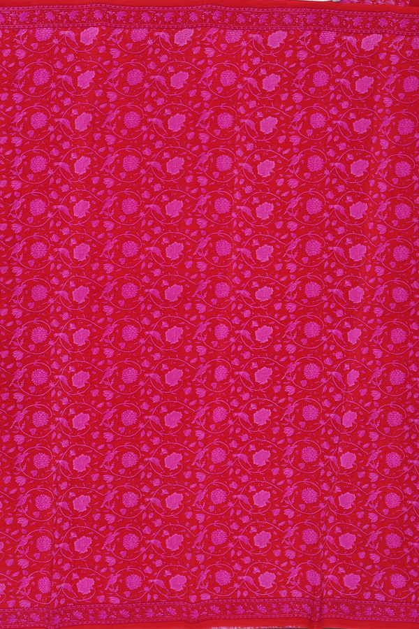 Crepe Saree In Red With Floral Design