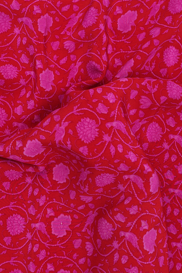 Crepe Saree In Red With Floral Design