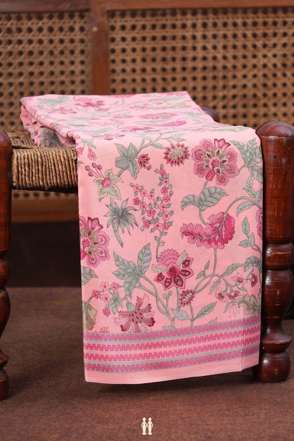 Crepe Saree In Light Pink With Floral Design