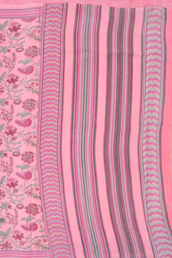 Crepe Saree In Light Pink With Floral Design