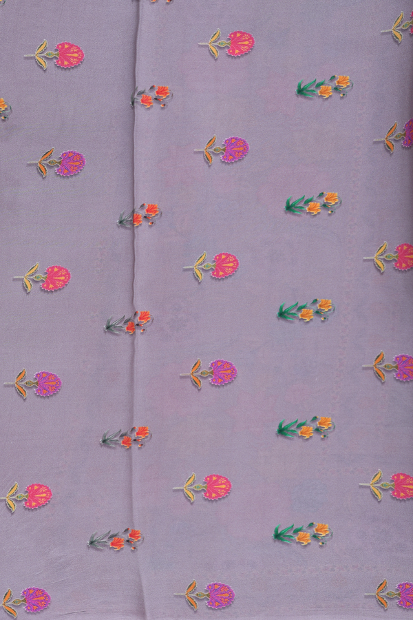 Crepe Saree In Grey With Floral Buttas
