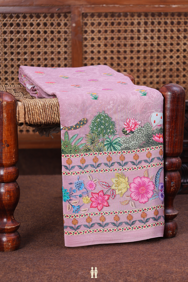 Crepe Saree In Dusty Rose With Floral Buttas