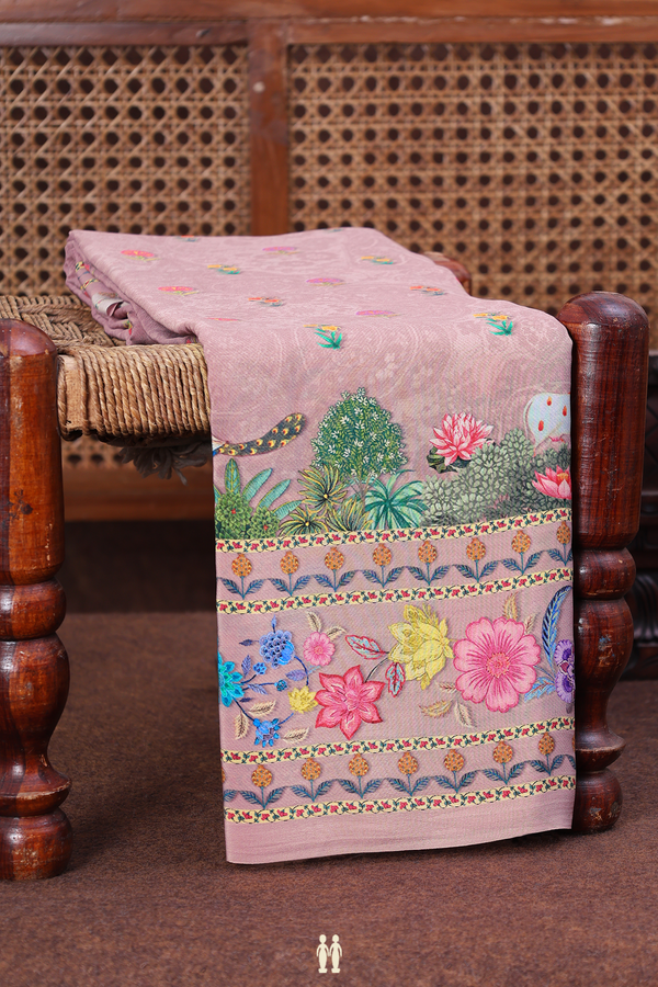 Crepe Saree In Dusty Rose With Floral Buttas