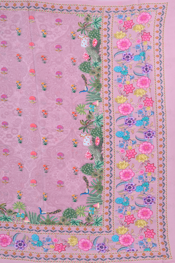 Crepe Saree In Dusty Rose With Floral Buttas