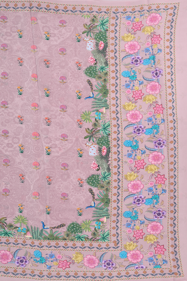 Crepe Saree In Dusty Rose With Floral Buttas