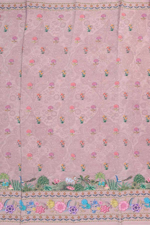 Crepe Saree In Dusty Rose With Floral Buttas