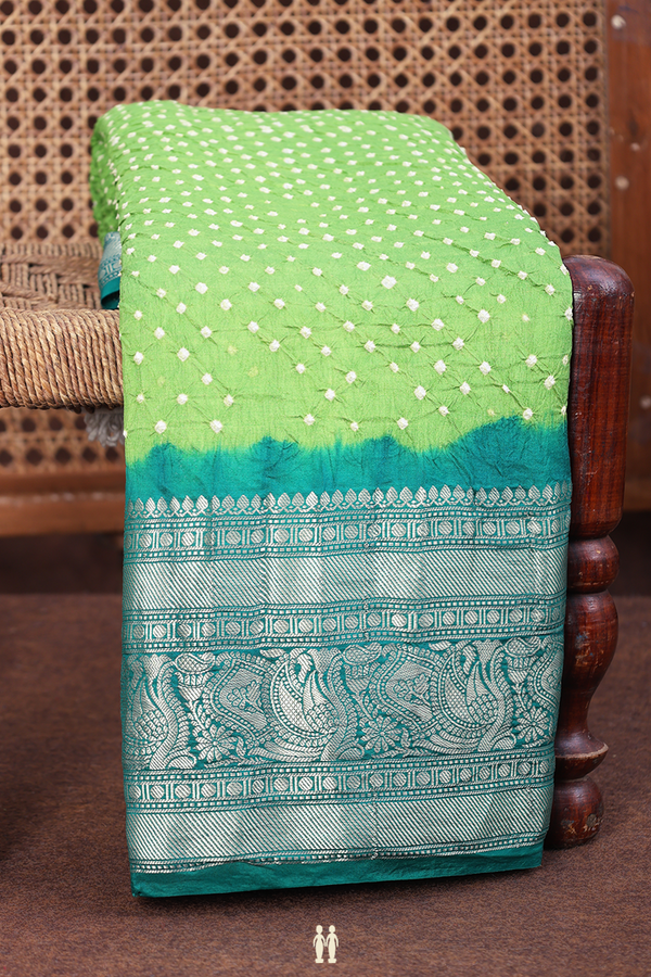 Bandhani Silk Saree In Fern Green With Tie And Dye Design