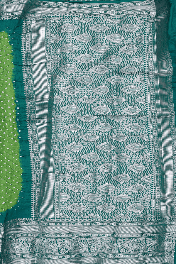 Bandhani Silk Saree In Fern Green With Tie And Dye Design