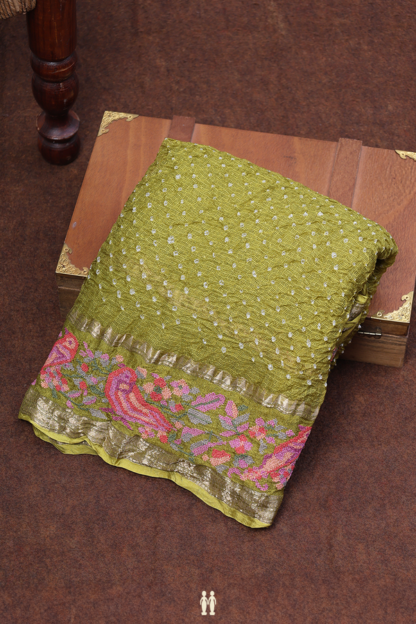 Bandhani Silk Saree In Green With Tie And Dye Design