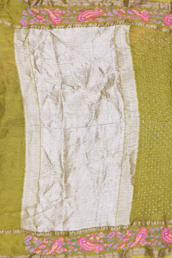 Bandhani Silk Saree In Green With Tie And Dye Design