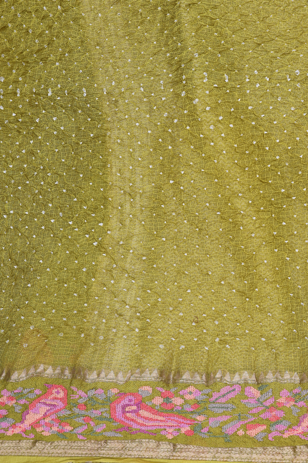 Bandhani Silk Saree In Green With Tie And Dye Design
