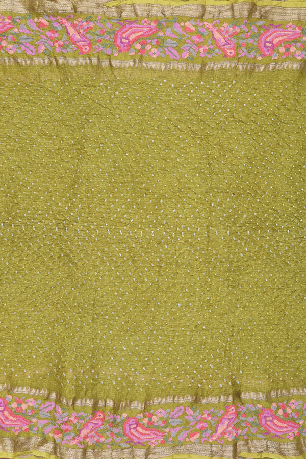 Bandhani Silk Saree In Green With Tie And Dye Design