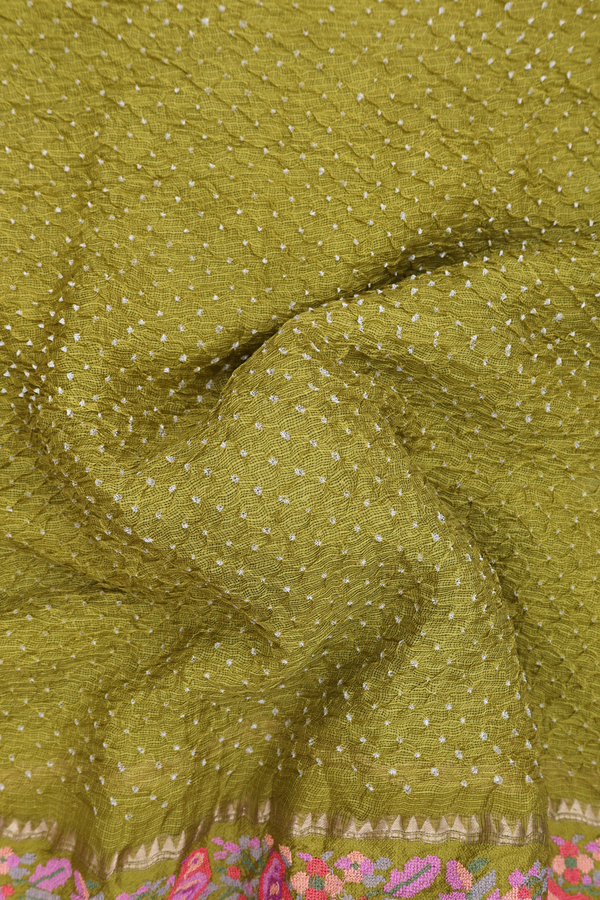 Bandhani Silk Saree In Green With Tie And Dye Design