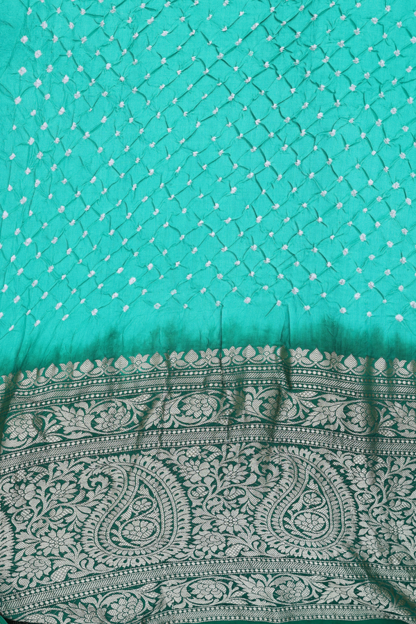 Bandhani Silk Saree In Aqua Green With Tie And Dye Design