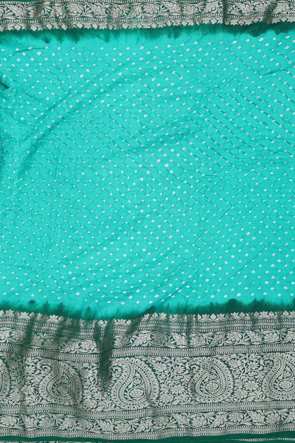 Bandhani Silk Saree In Aqua Green With Tie And Dye Design