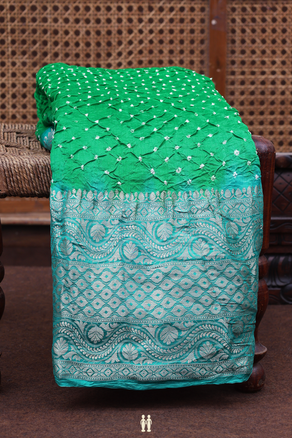 Bandhani Silk Saree In Green With Tie And Dye Design
