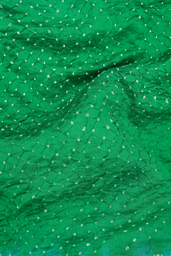 Bandhani Silk Saree In Green With Tie And Dye Design