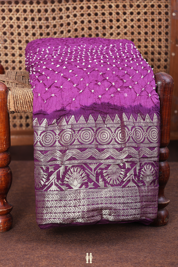 Bandhani Silk Saree In Purple With Tie And Dye Design