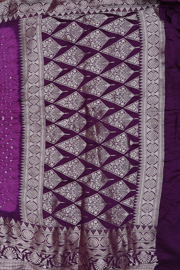 Bandhani Silk Saree In Purple With Tie And Dye Design
