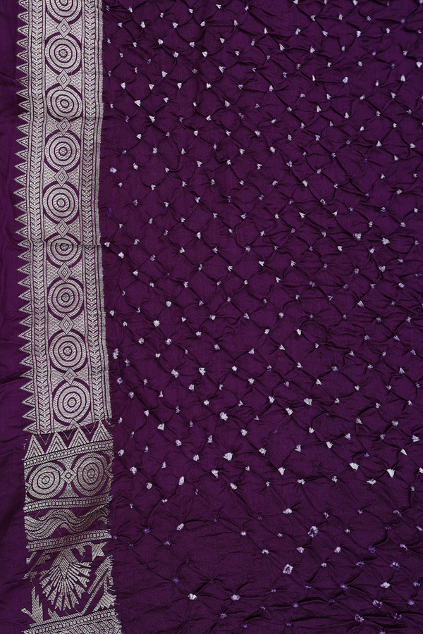 Bandhani Silk Saree In Purple With Tie And Dye Design