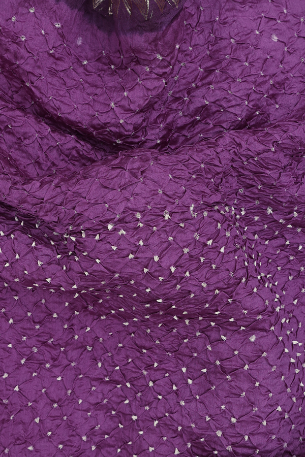 Bandhani Silk Saree In Purple With Tie And Dye Design