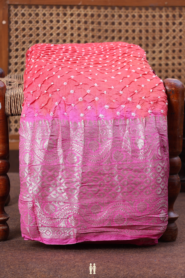 Bandhani Silk Saree In Punch Pink With Tie And Dye Design