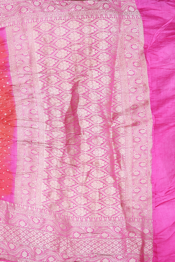 Bandhani Silk Saree In Punch Pink With Tie And Dye Design
